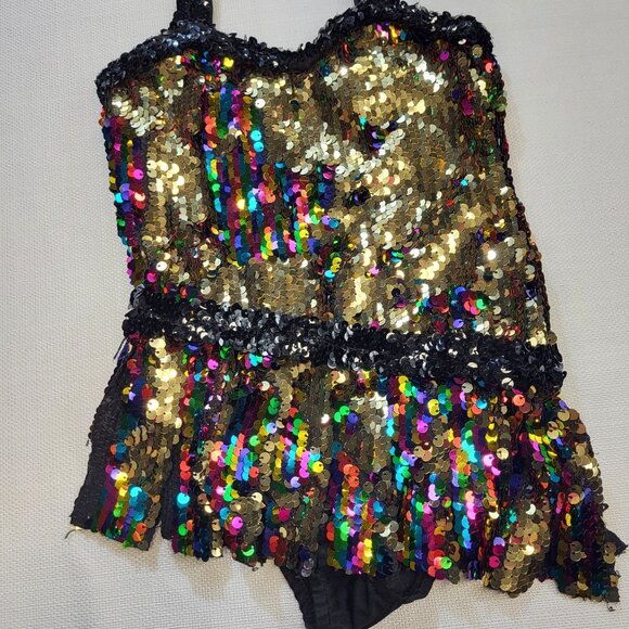 Glamour Costumes Black Gold Colorful Sequin Halter Dance Costume Child Small 4-6 - Picture 5 of 16